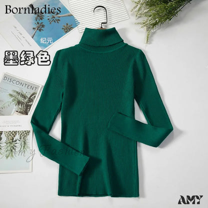 Amy Fashion - Basic Turtleneck Knitted Top Dark Green / S