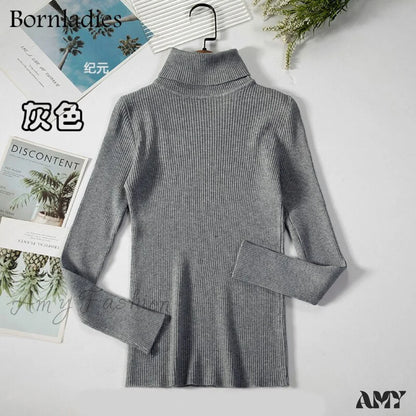 Amy Fashion - Basic Turtleneck Knitted Top Gray / S