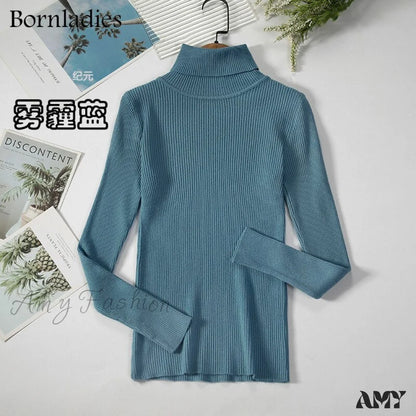 Amy Fashion - Basic Turtleneck Knitted Top Haze Blue / S