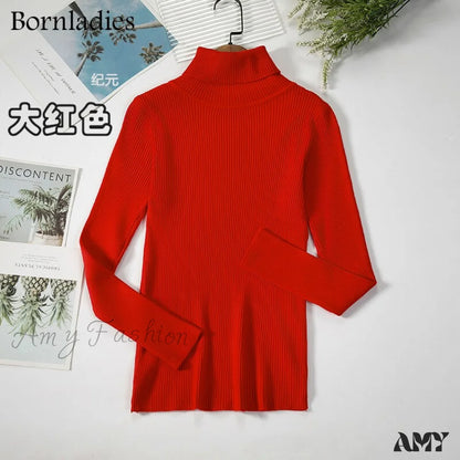 Amy Fashion - Basic Turtleneck Knitted Top Red / S