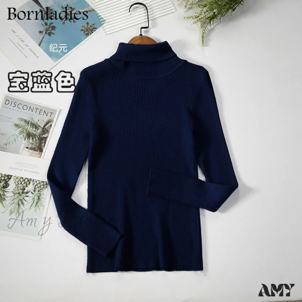 Amy Fashion - Basic Turtleneck Knitted Top Royal Blue / S