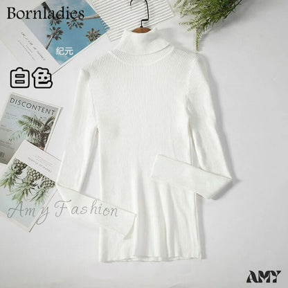 Amy Fashion - Basic Turtleneck Knitted Top White / S