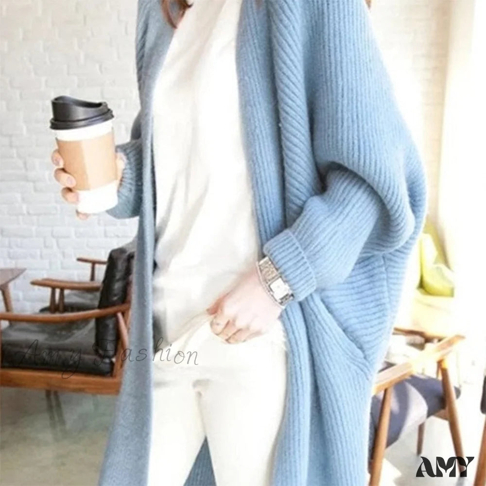 Amy Fashion - Bat Sleeve Knitted Plus Size Jacket Loose Ladies Sweaters Cardigans