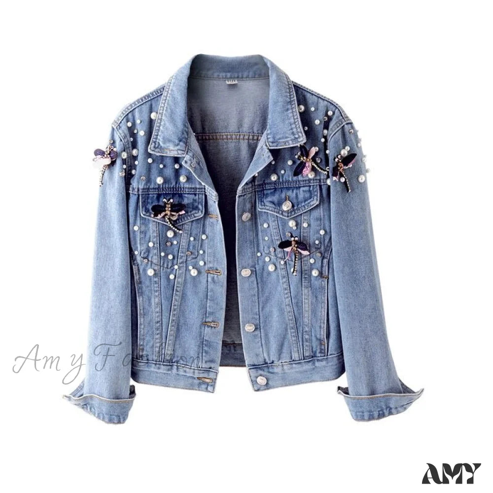 Amy Fashion - Beading Loose Dragonfly Demin Jacket