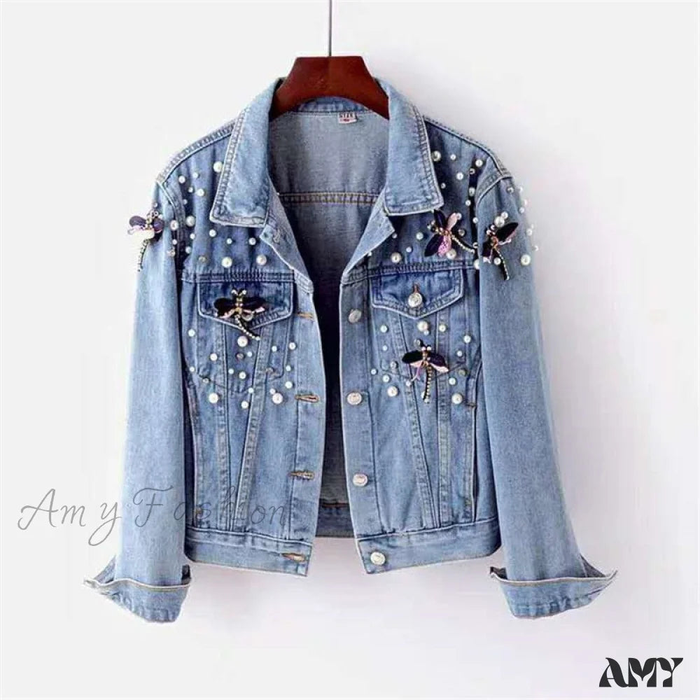 Amy Fashion - Beading Loose Dragonfly Demin Jacket