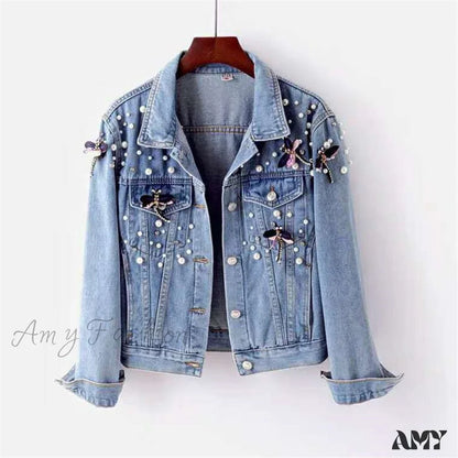 Amy Fashion - Beading Loose Dragonfly Demin Jacket