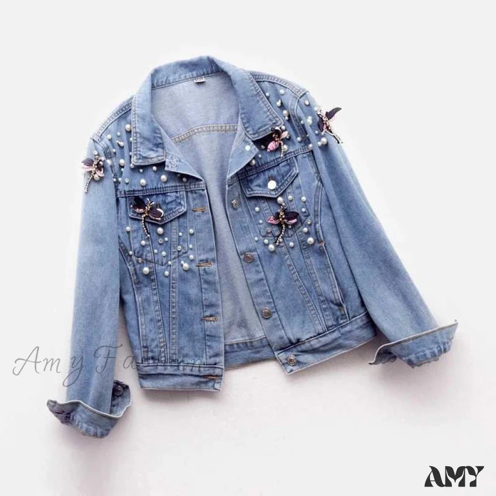 Amy Fashion - Beading Loose Dragonfly Demin Jacket