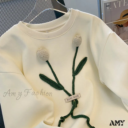 Amy Fashion - Beautiful Tulip Flower Knitted Hoody Pullover