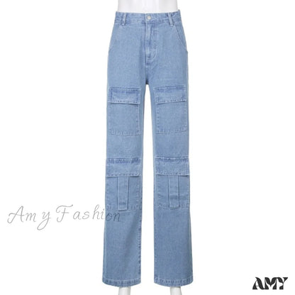 Amy Fashion - Big Pocket Cargo Pants Vintage Mopping Blue / S