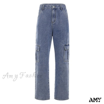 Amy Fashion - Big Pocket Cargo Pants Vintage Mopping Blue2 / S