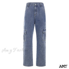 Amy Fashion - Big Pocket Cargo Pants Vintage Mopping Blue2 / S