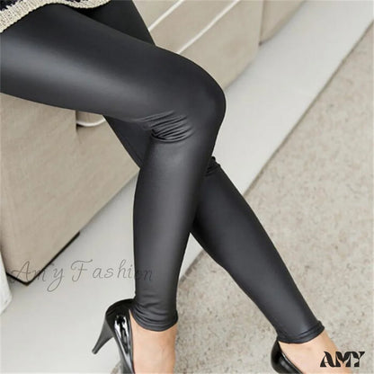 Amy Fashion - Black Pu Leather Pants