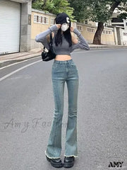 Amy Fashion - Blue Vintage Quality Straight High-Waisted Denim Casual Floor Length Jean