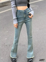 Amy Fashion - Blue Vintage Quality Straight High-Waisted Denim Casual Floor Length Jean