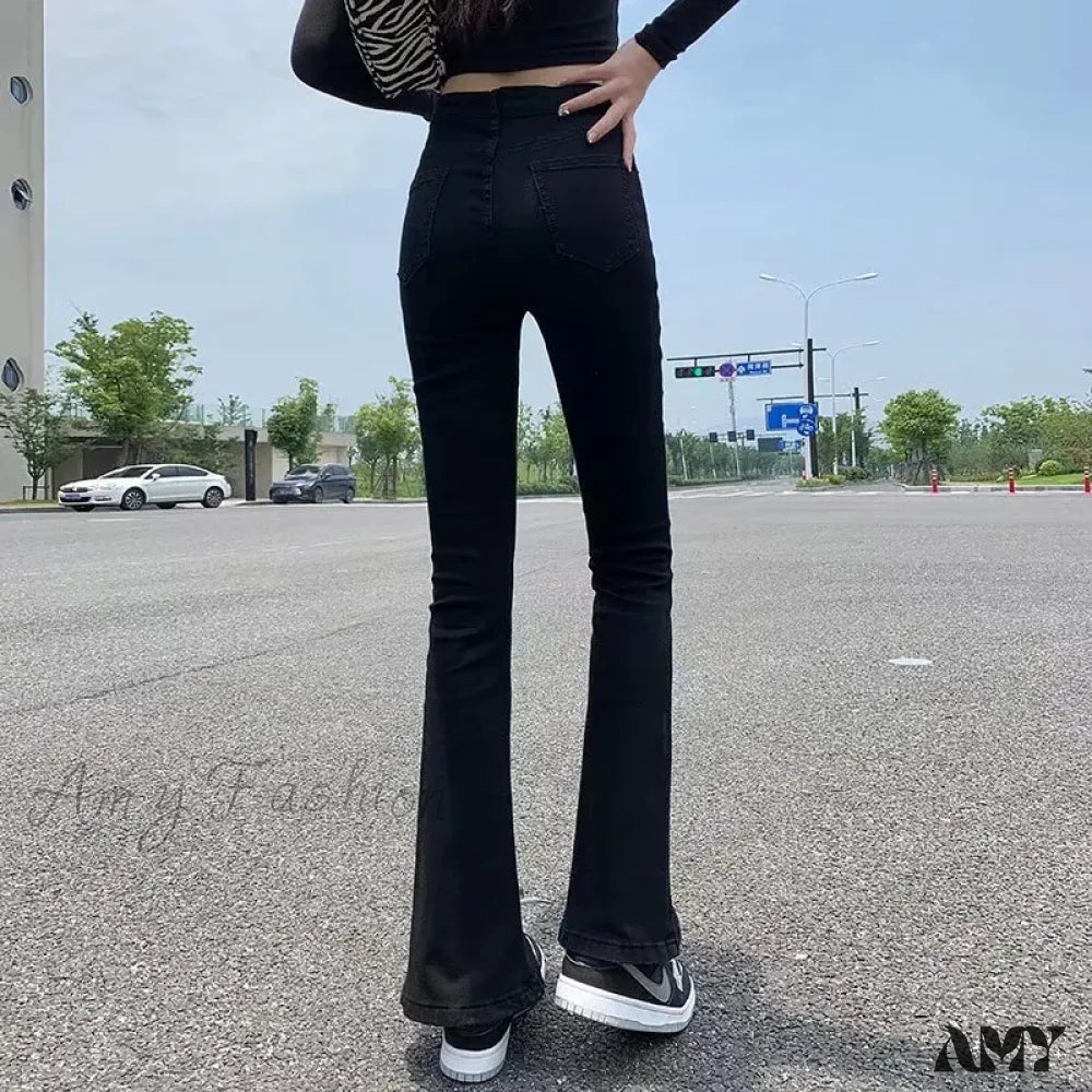 Amy Fashion - Blue Vintage Quality Straight Women Pant Woman High Waist Denim Pants Wide Leg