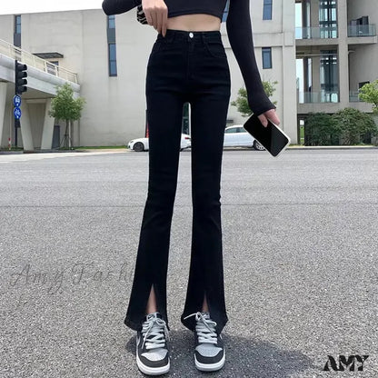 Amy Fashion - Blue Vintage Quality Straight Women Pant Woman High Waist Denim Pants Wide Leg