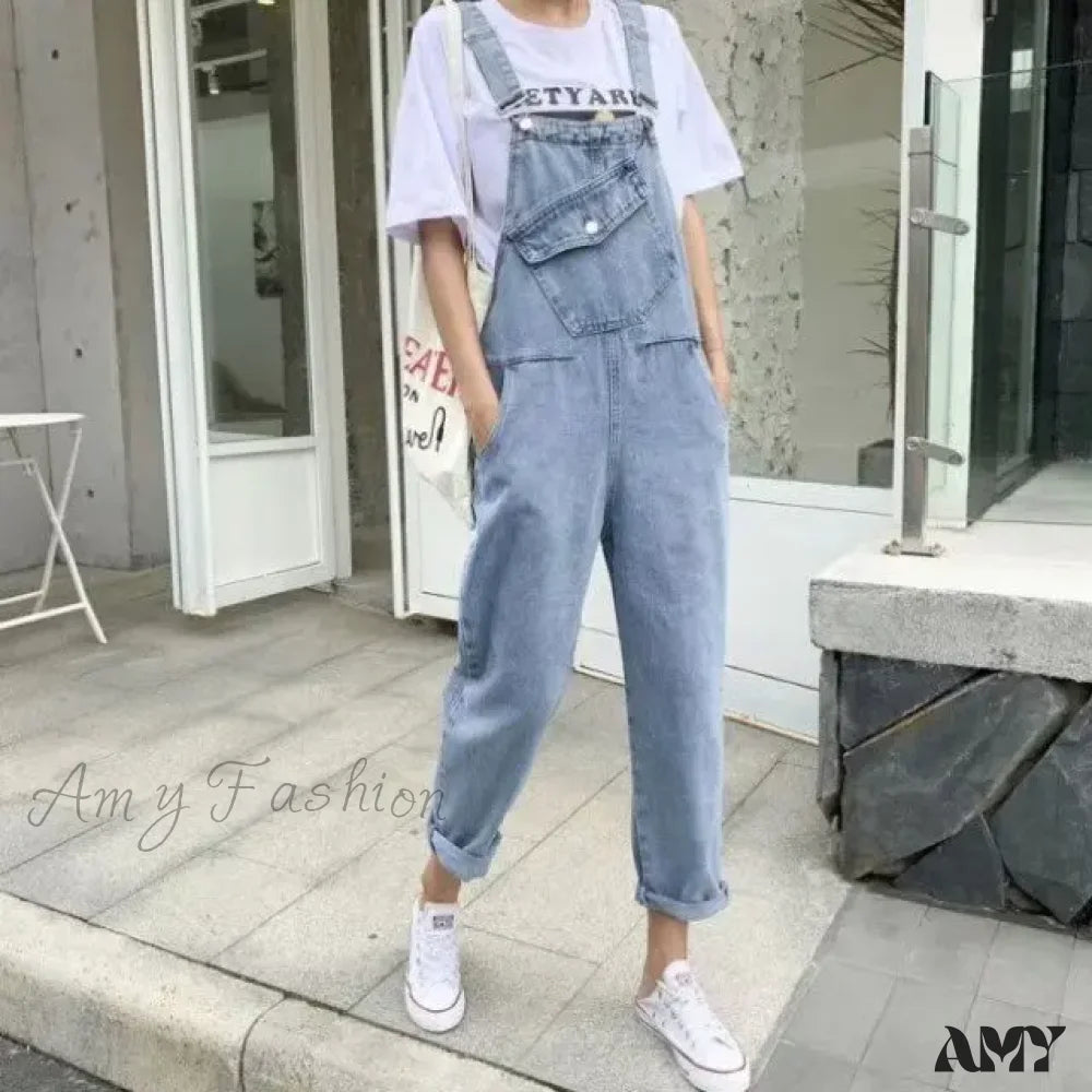 Amy Fashion - Blue Vintage Quality Women Pant Woman High Waist Denim Pants Wide Leg Clothing Jean