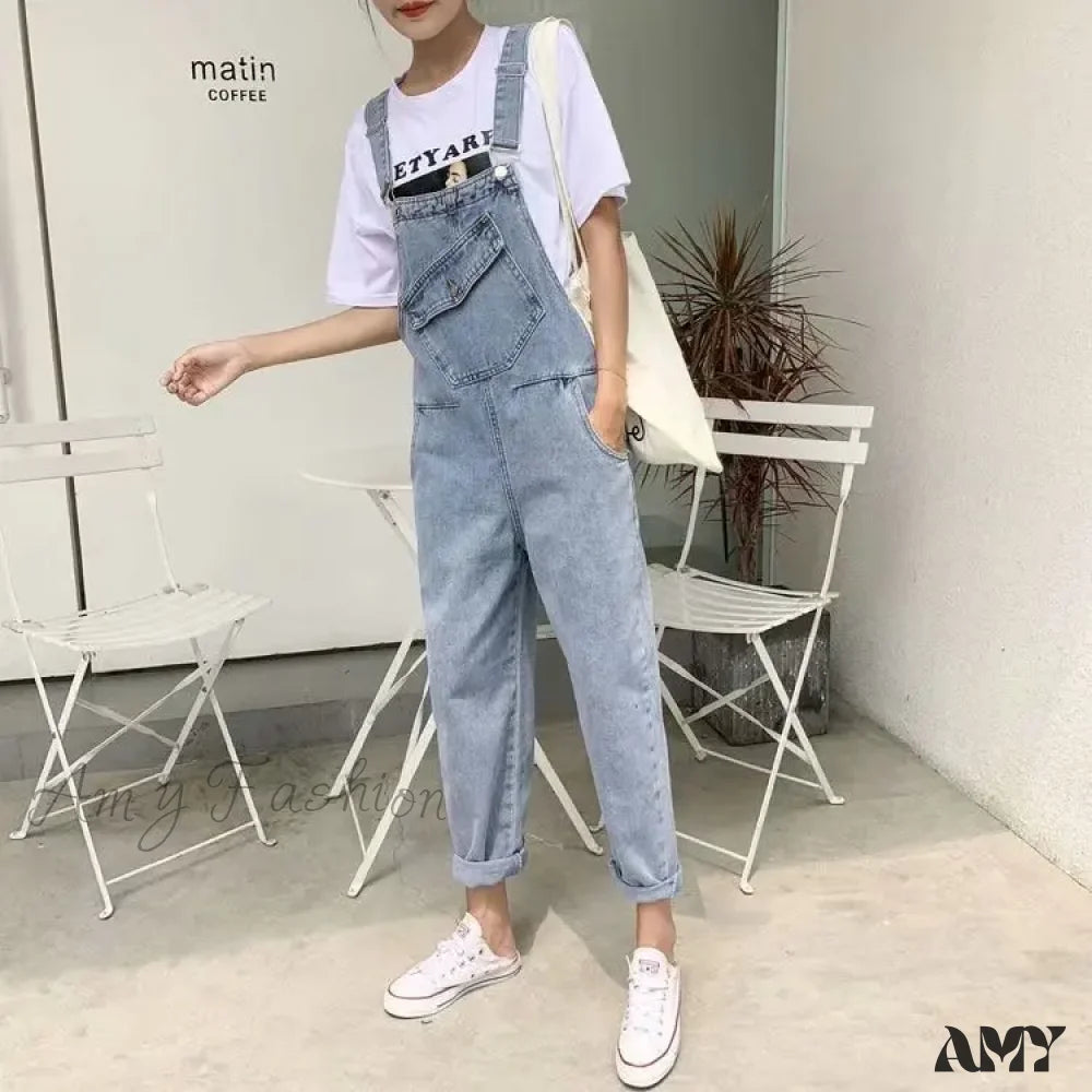 Amy Fashion - Blue Vintage Quality Women Pant Woman High Waist Denim Pants Wide Leg Clothing Jean