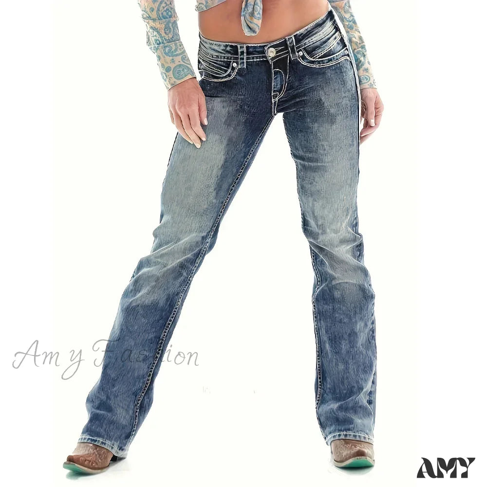 Amy Fashion - Blue Washed Casual Tight Slim Fit Mid Stretch Slant Pockets Skinny Denim Jean / 26