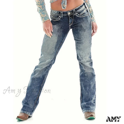 Amy Fashion - Blue Washed Casual Tight Slim Fit Mid Stretch Slant Pockets Skinny Denim Jean / 26