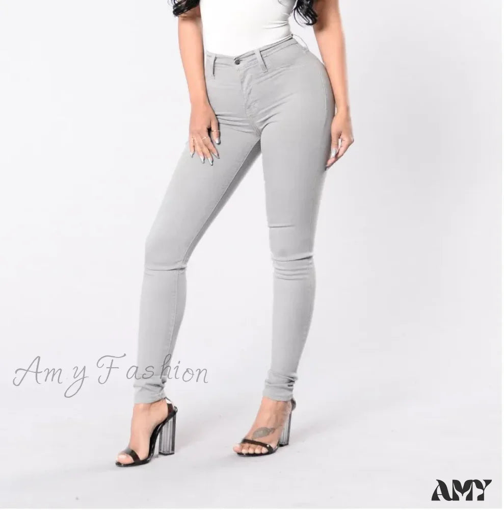 Amy Fashion - Blue Women High Waist Slim Fit Denim Pencil Pants Vintage Bootcut Pull-On Skinny Jean