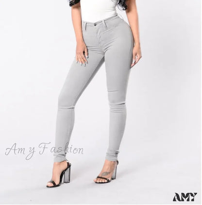 Amy Fashion - Blue Women High Waist Slim Fit Denim Pencil Pants Vintage Bootcut Pull-On Skinny Jean