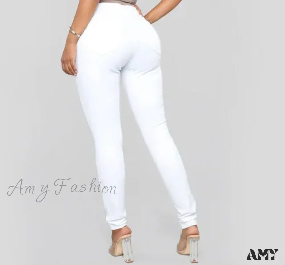 Amy Fashion - Blue Women High Waist Slim Fit Denim Pencil Pants Vintage Bootcut Pull-On Skinny Jean