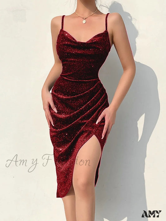 Amy Fashion - Bodycon Long Solid Midi Sleeveless Backless Party Dress