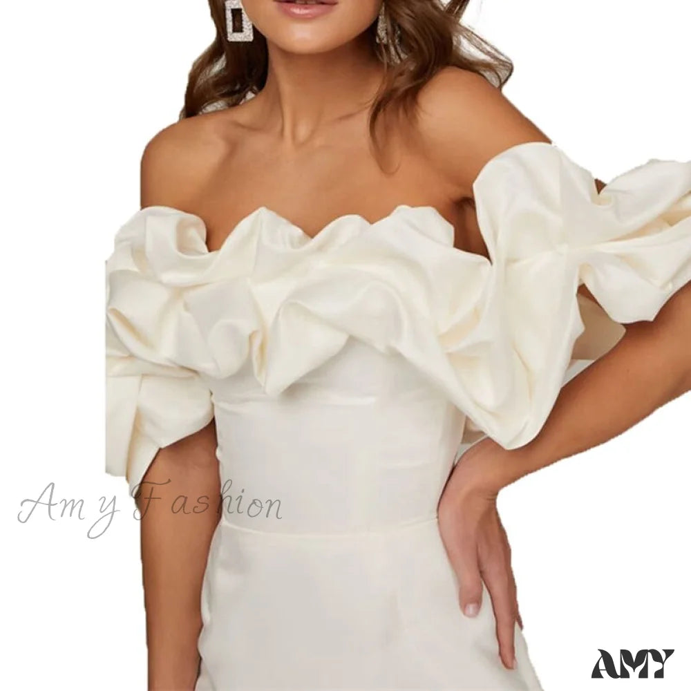 Amy Fashion - Bodycon Solid Color Ruffled Off-Shoulder Dress White / S