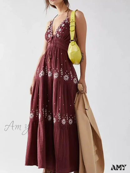 Amy Fashion - Bohemian Flower Birthday Beach Holiday Boho Dress