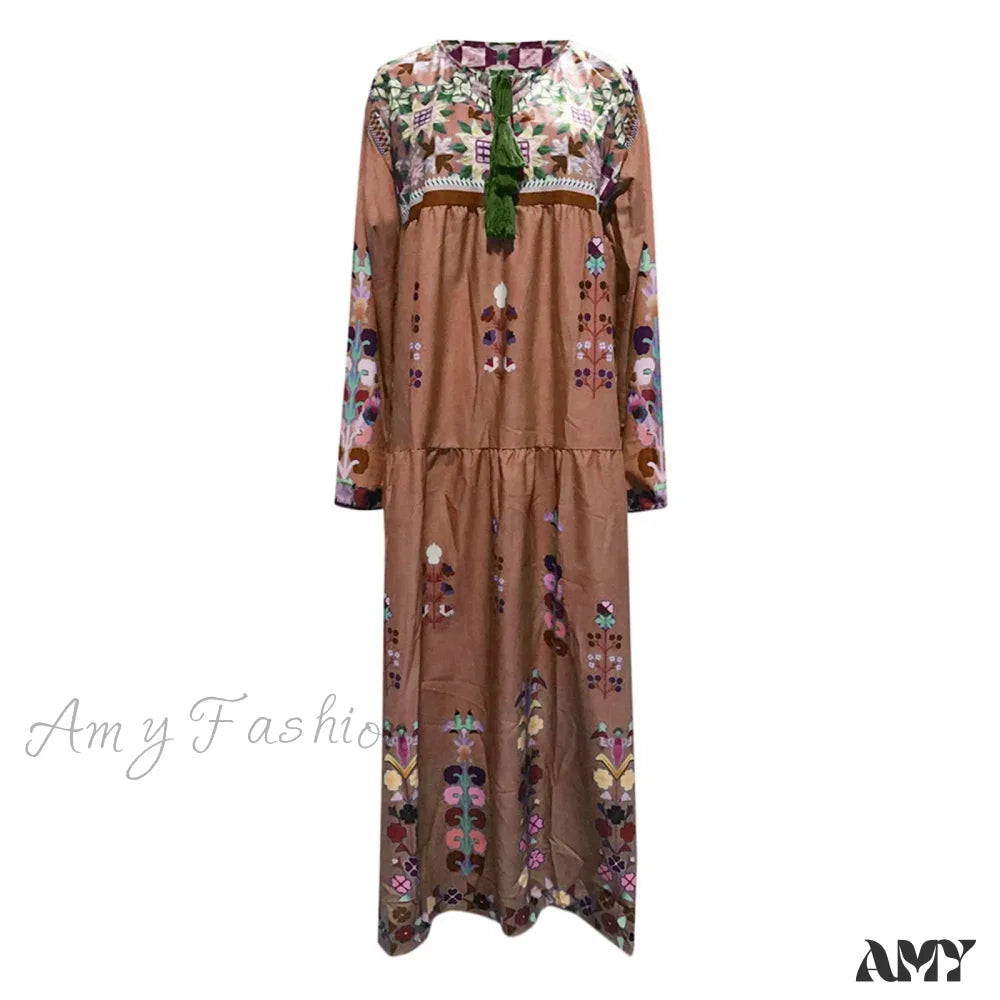 Amy Fashion - Bohemian Flower Elegant Long Floral V Neck Boho Dress