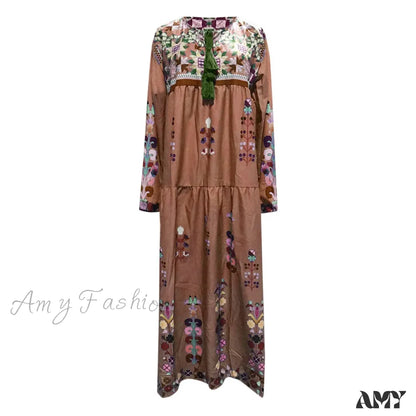 Amy Fashion - Bohemian Flower Elegant Long Floral V Neck Boho Dress