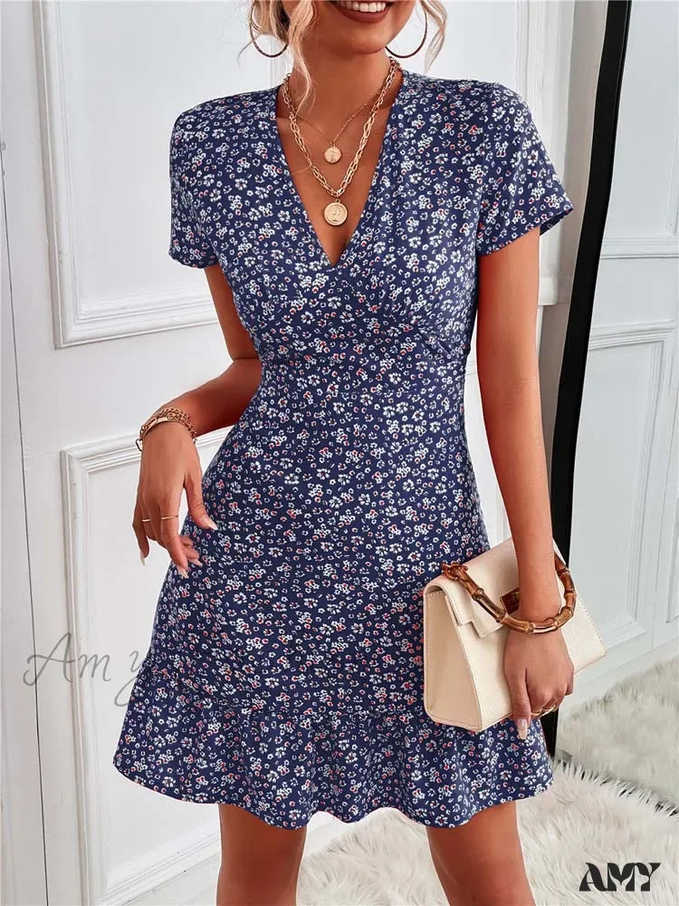 Amy Fashion - Bohemian Flower Summer Short Women Boho Dress