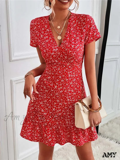 Amy Fashion - Bohemian Flower Summer Short Women Boho Dress