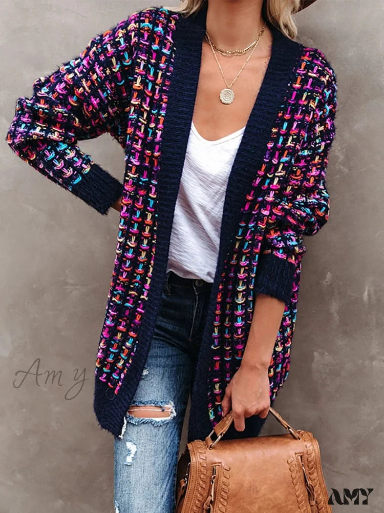 Amy Fashion - Bohemian Plaid Cardigans Vintage Long Coat Female Jacket