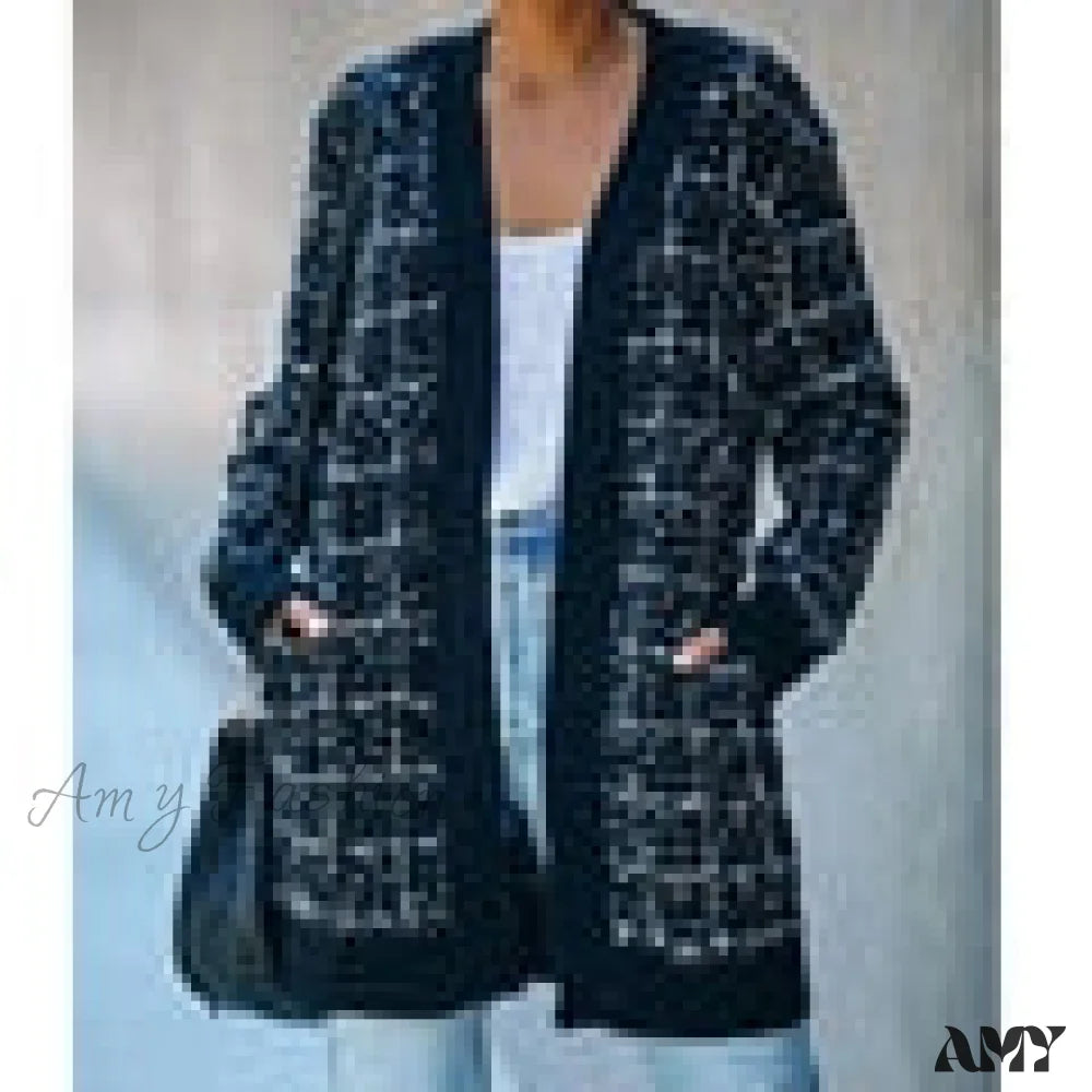 Amy Fashion - Bohemian Plaid Cardigans Vintage Long Coat Female Jacket Blue / M