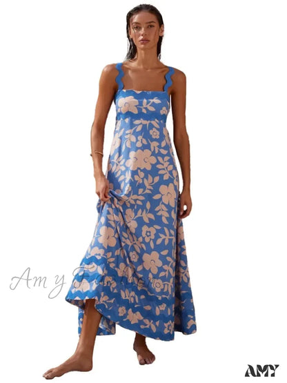 Amy Fashion - Bohemian Summer Printed A-Line Sexy Backless Spaghetti Strap Boho Dress