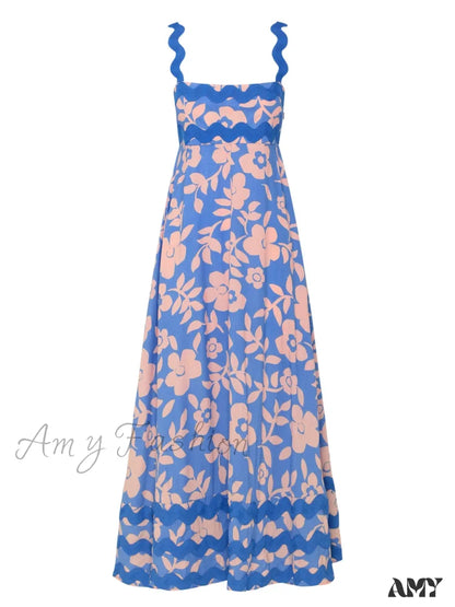 Amy Fashion - Bohemian Summer Printed A-Line Sexy Backless Spaghetti Strap Boho Dress Sky Blue / S