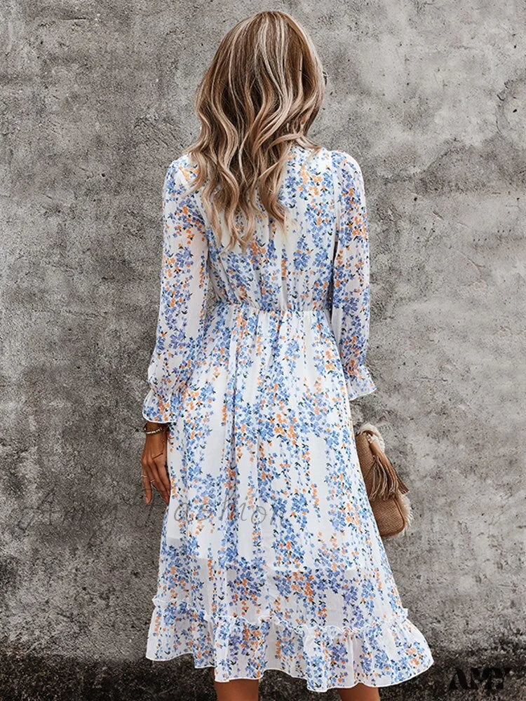 Amy Fashion - Butterfly Sleeve High Waist Casual Print Dresses