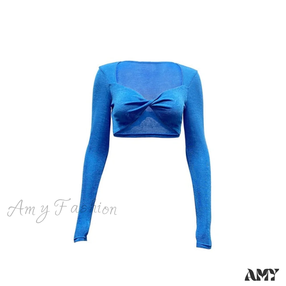 Amy Fashion - Button Up Elastic Waist Tops Blue 1 / S