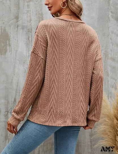 Amy Fashion - Cable Knit Tunic Sweater Crewneck Long Sleeve