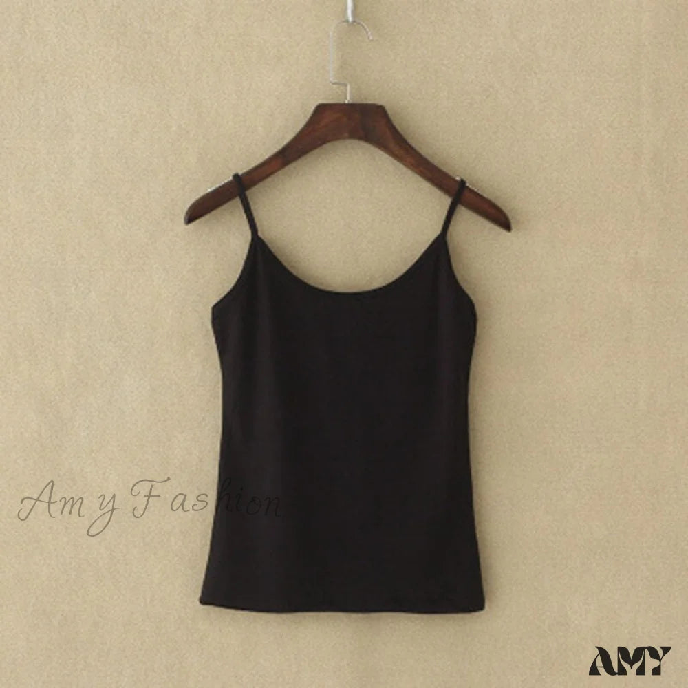 Amy Fashion - Camisole Spaghetti Strap Top Black / M