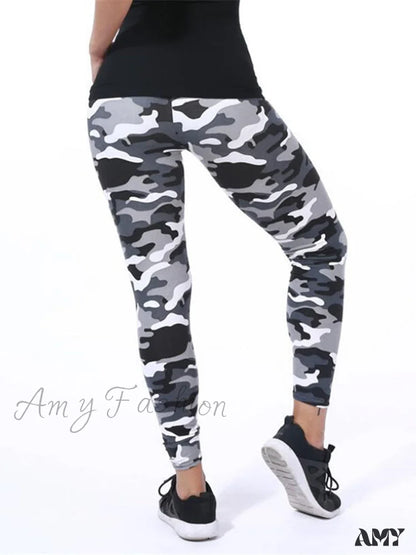 Amy Fashion - Camouflage Graffiti Style Slim Stretch Trouser 7 / S