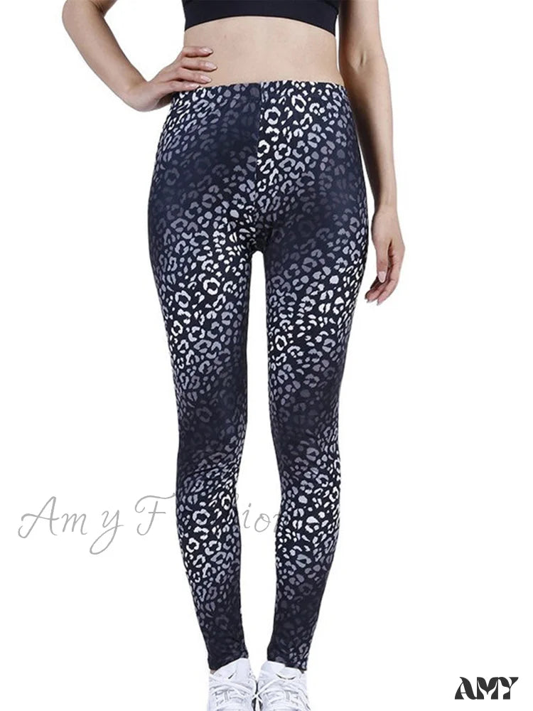 Amy Fashion - Camouflage Graffiti Style Slim Stretch Trouser Black White Leopard / S