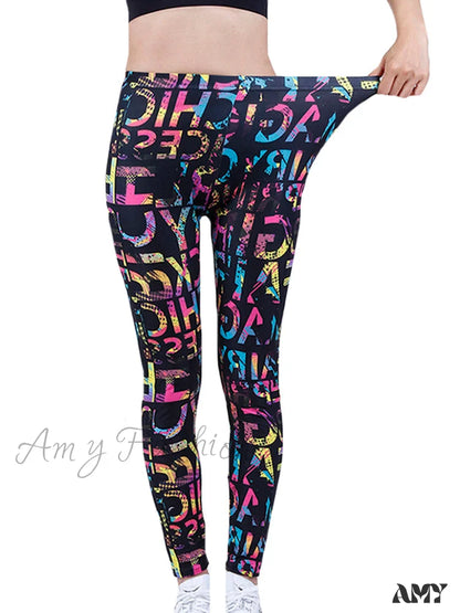 Amy Fashion - Camouflage Graffiti Style Slim Stretch Trouser Letters / S