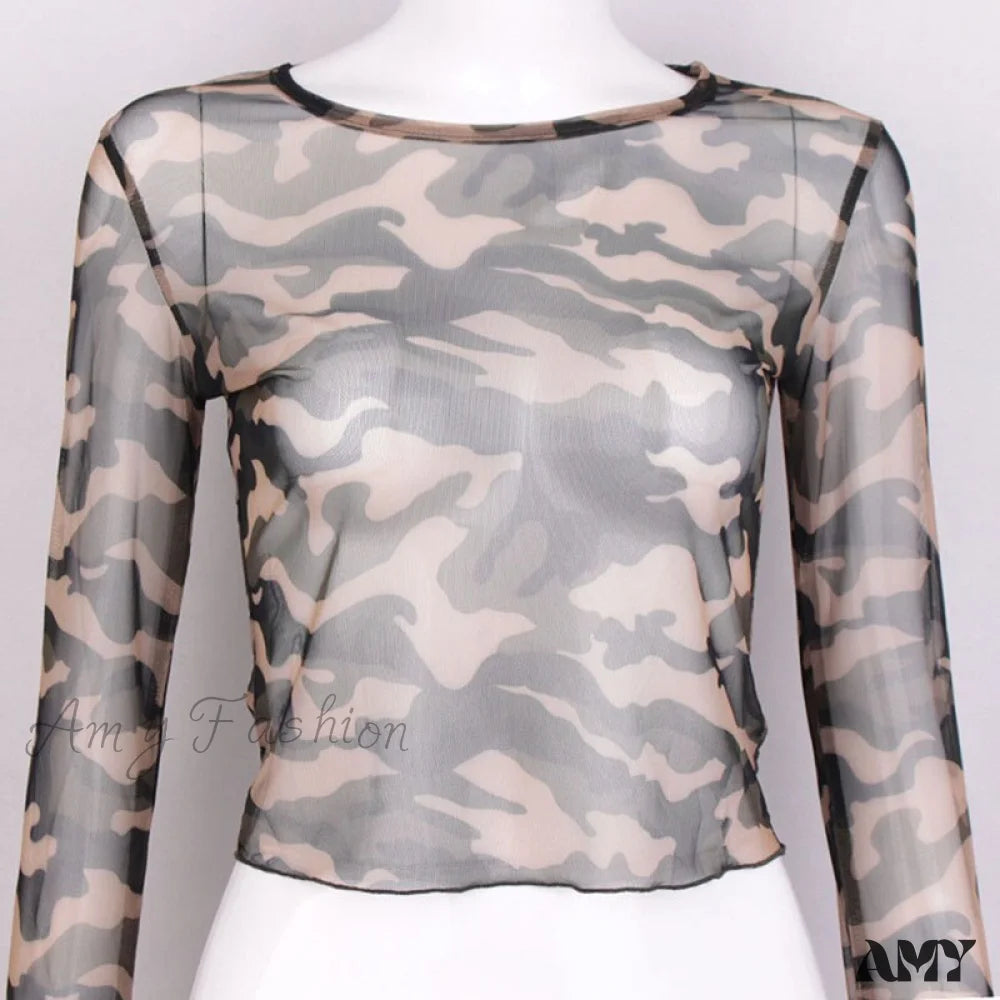 Amy Fashion - Camouflage Print T-Shirt