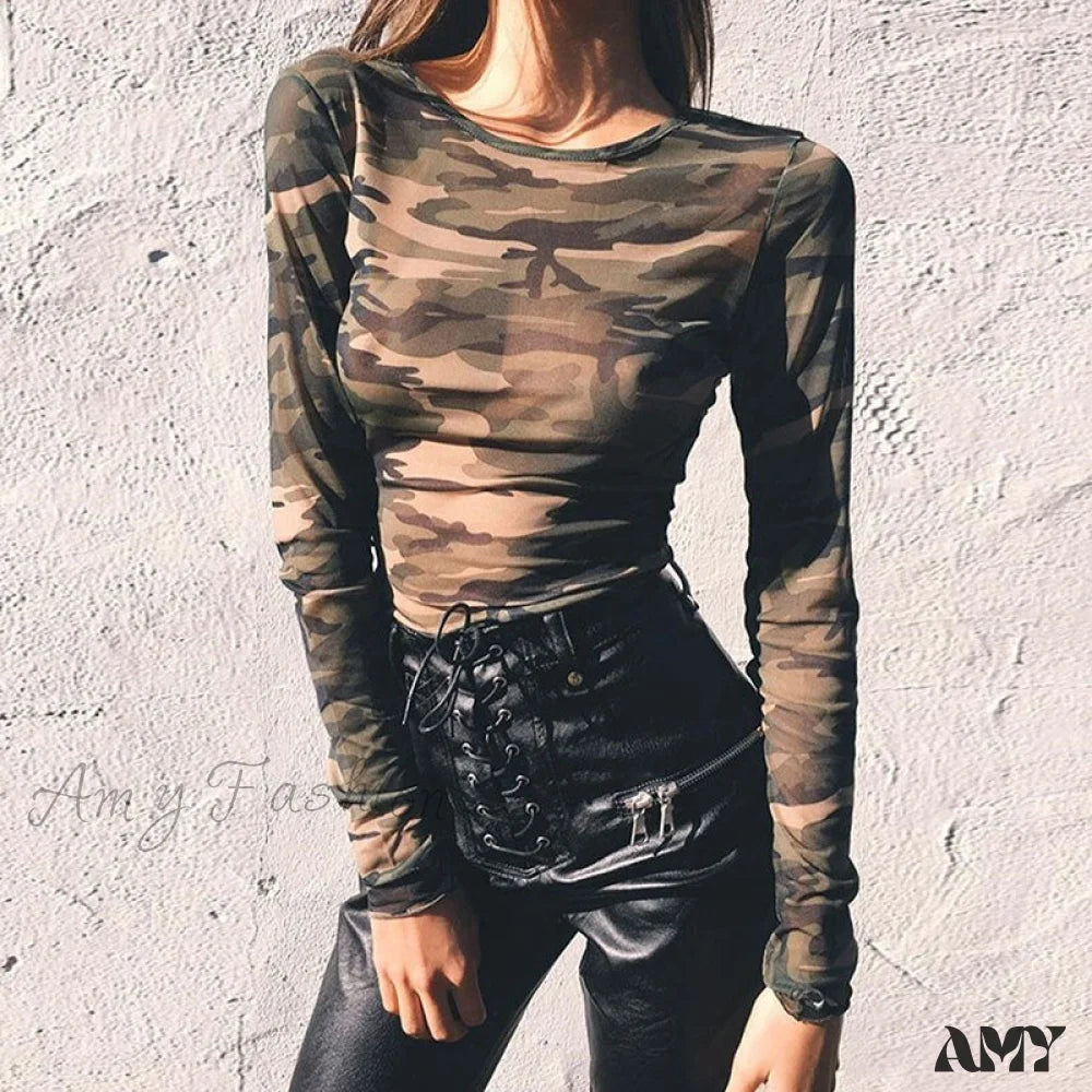 Amy Fashion - Camouflage Print T-Shirt