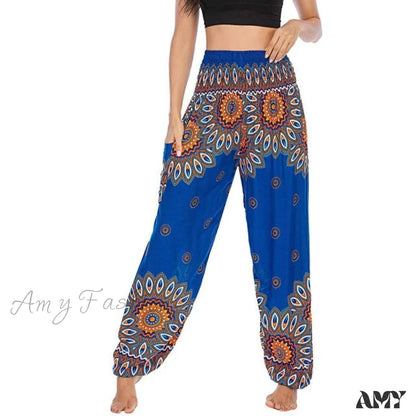 Amy Fashion - Casual Boho Vintage Wide Leg Pants Blue / S