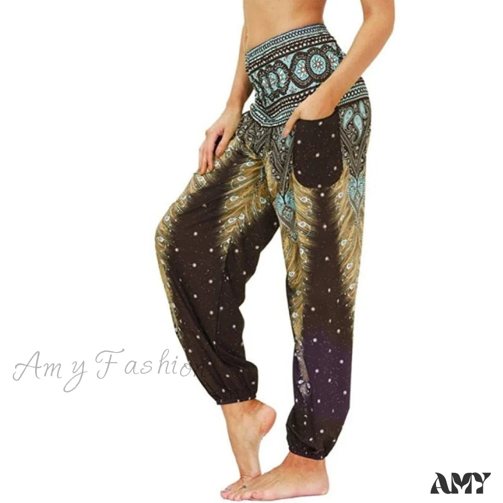 Amy Fashion - Casual Boho Vintage Wide Leg Pants Gold / S