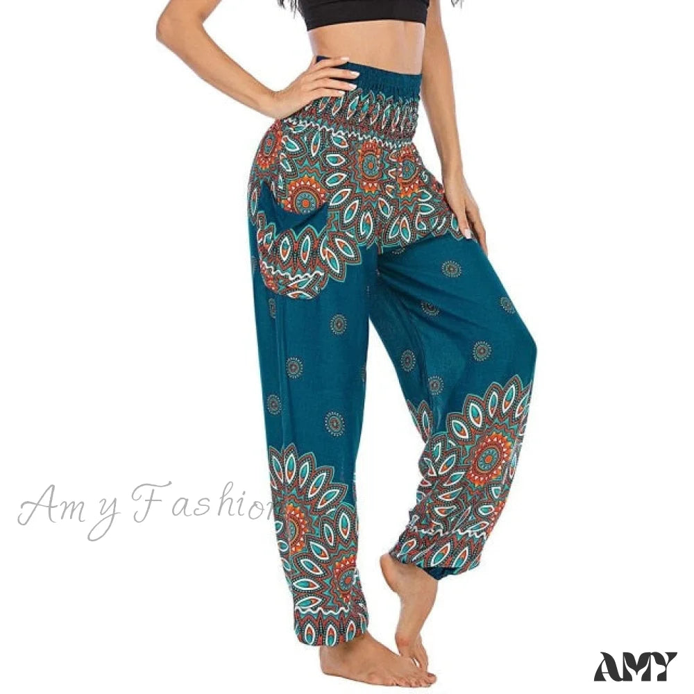 Amy Fashion - Casual Boho Vintage Wide Leg Pants Green / S